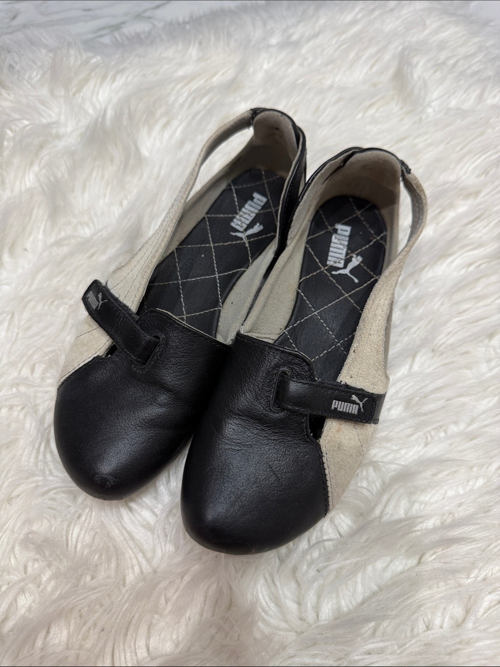 Puma Black and Cream Slip-On Mary Jane Flats